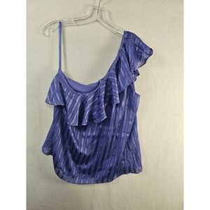 WHBM Outlet One Shoulder Ruffle Flounce Asymmetrical‎ Top Size 14 Purple